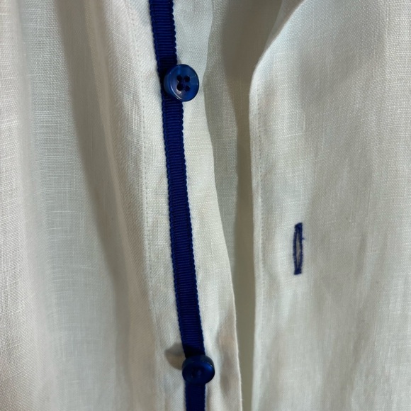 MATTUSO Sz L Shirt 100% Linen Casual Blue Buttons Long Sleeve Made in Italy - Picture 7 of 7